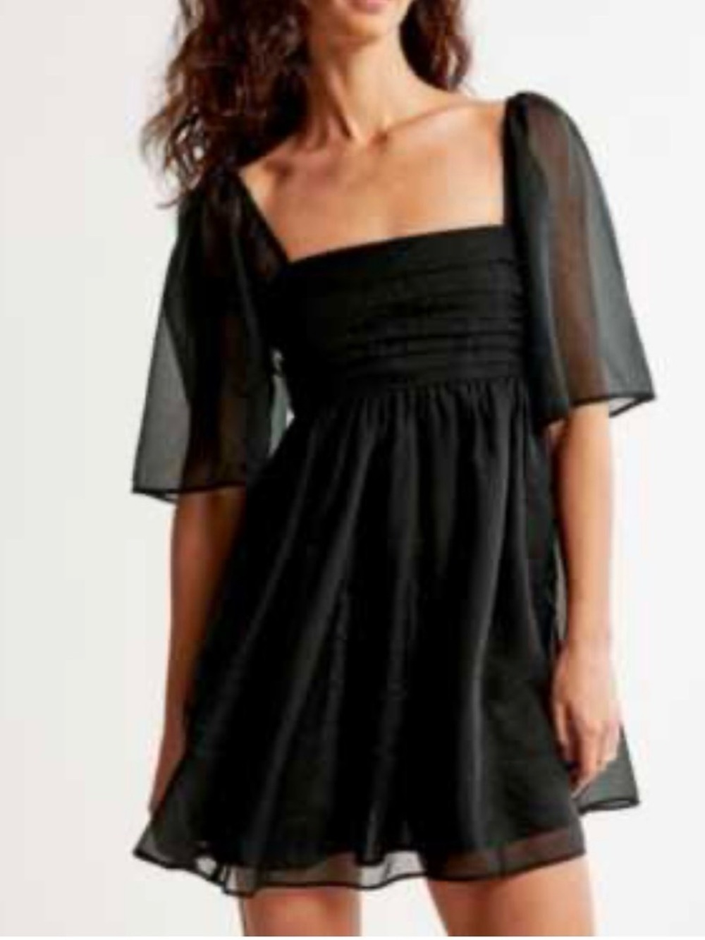 Abercrombie & Fitch Babydoll Mini Dress Black Organza Puff Sleeve SP